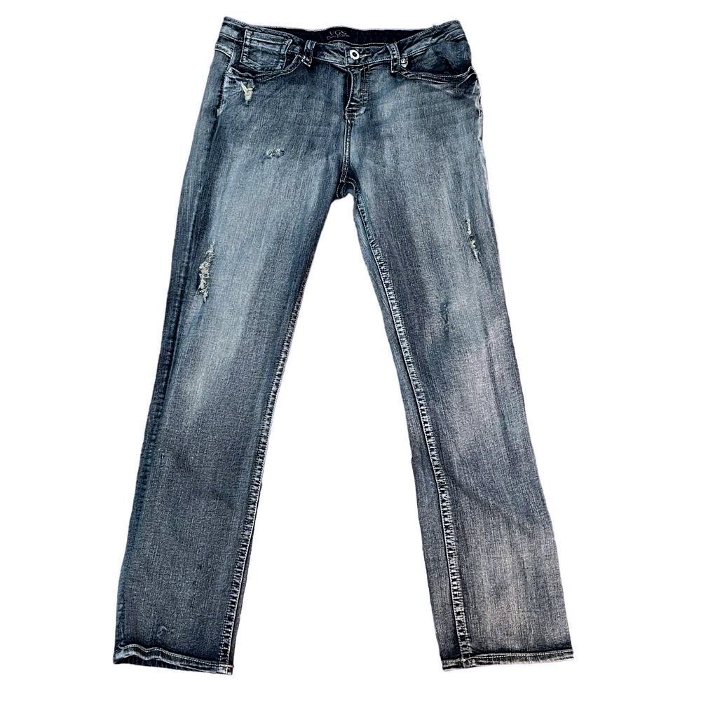 VGS Denim Jean Women 12 Blue Distressed‎ Embellished Pocket Y2K Grunge Casual